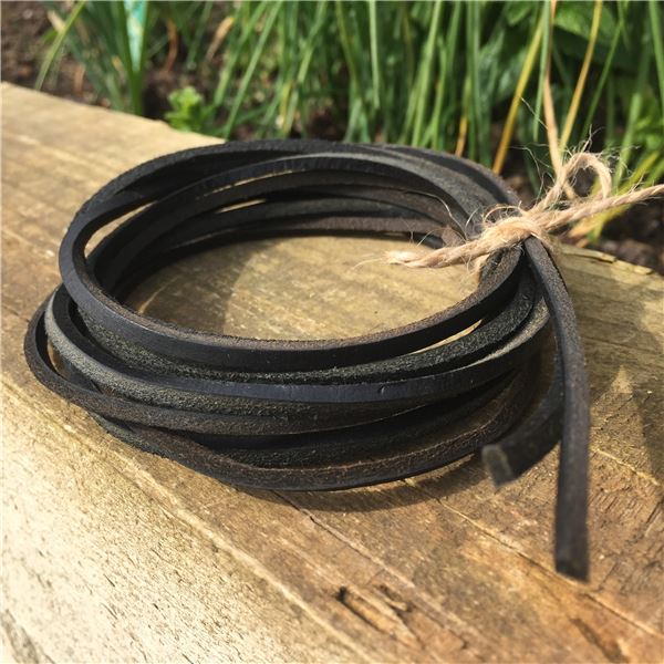LEATHER BLACK SHOE BOOT LACES 3MM SQUARE CUT TANNED LEATHER PAIR VARIOUS LENGTH 