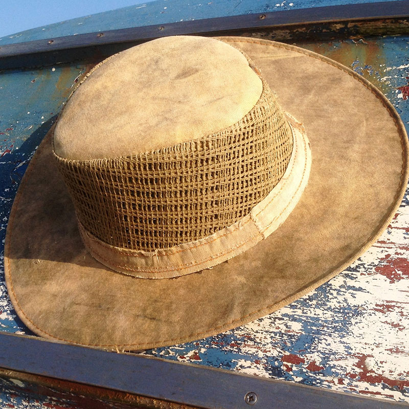 Side Vented Wide Brim Canvas Tarp Hat with Portuguese markings
